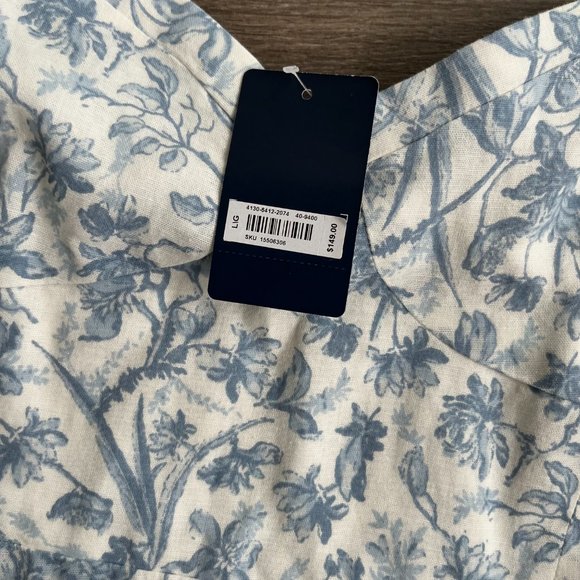 NWT Lucky Brand Blue & White Lined Bustier Style Floral Midi Dress w Side Slit - Picture 5 of 13